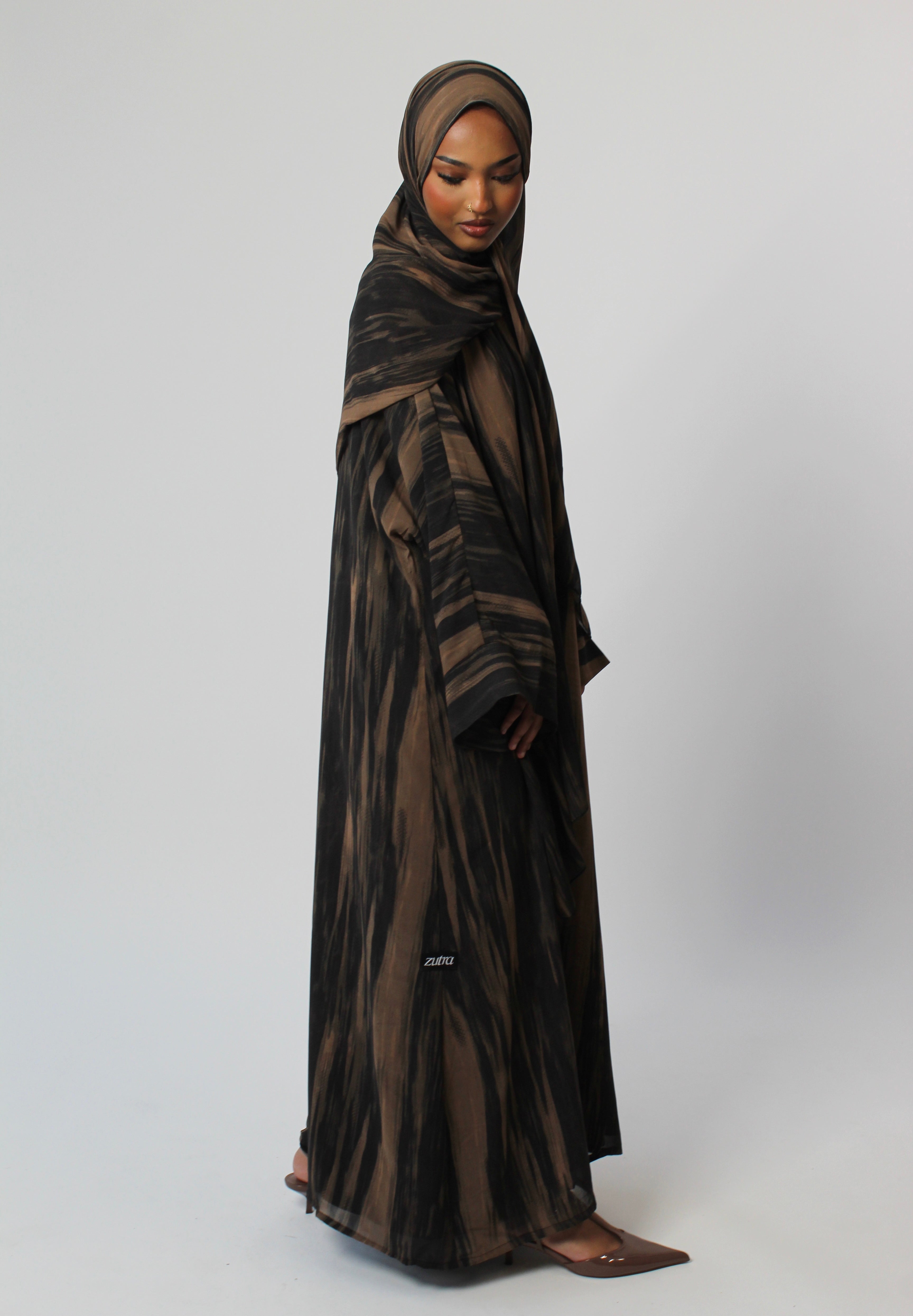 Almond Brown Matching Chiffon Abaya