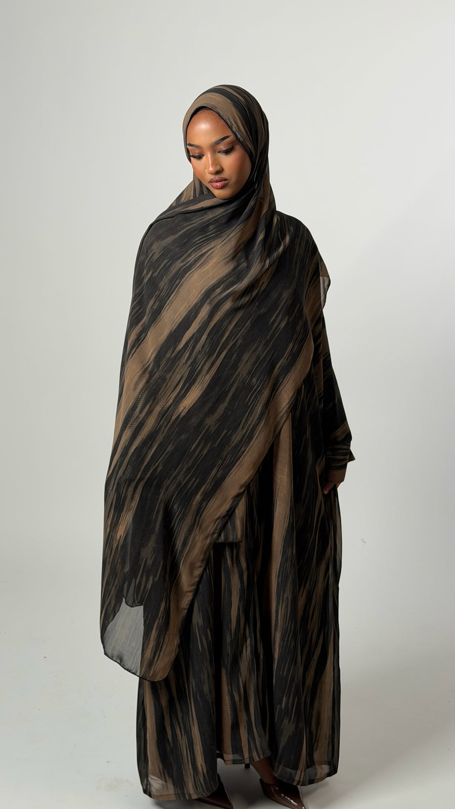 Almond Brown Matching Chiffon Abaya